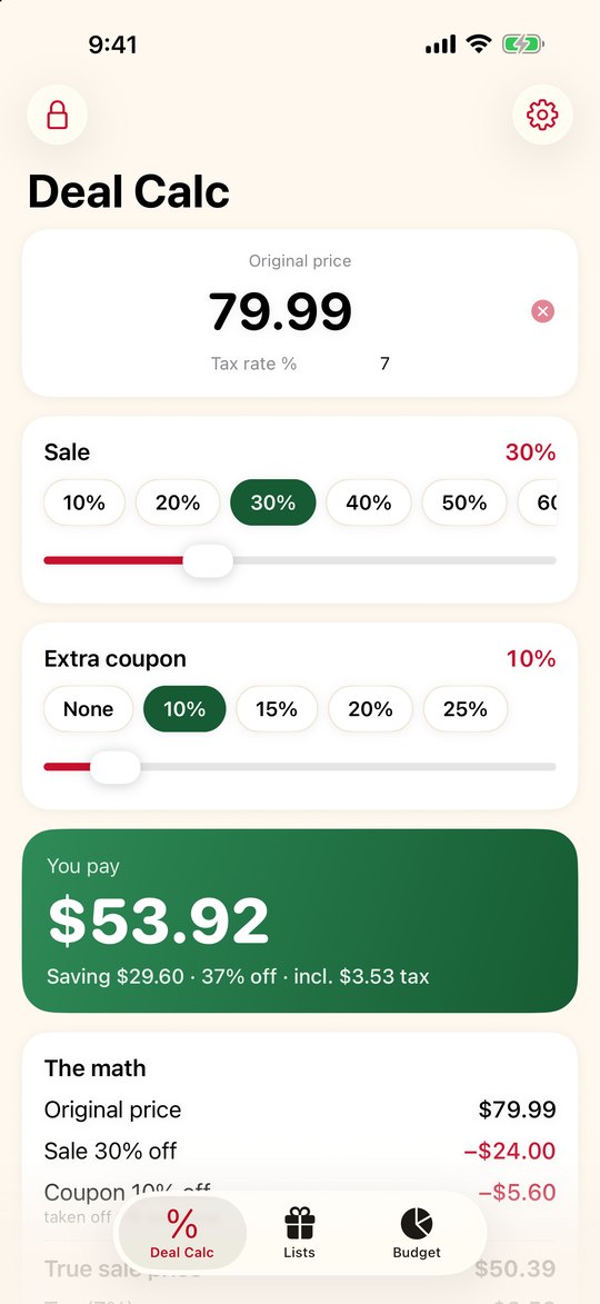 Percent Off deal calculator showing a final price